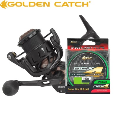 Катушка с передним фрикционом Golden Catch Inquisitor 3000S + шнур Golden Catch Inquisitor X4 100м LG#1.0