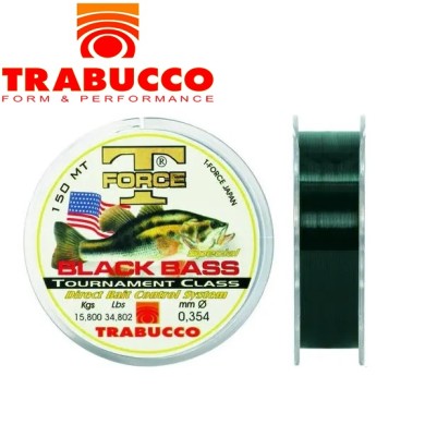 Леска Trabucco T-Force Black Bass диаметр 0,25мм размотка 150м тёмно-зелёная