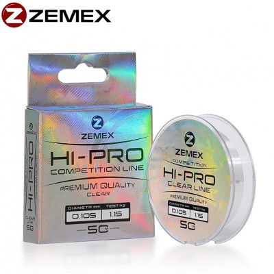 Леска монофильная Zemex Hi-Pro Competition Line диаметр 0,105мм размотка 50м прозрачная