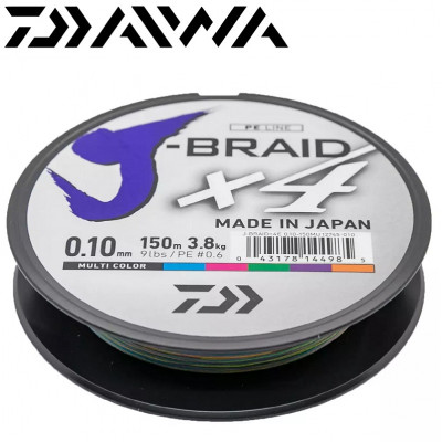 Плетёный шнур Daiwa J-Braid X4E Multicolor размотка 150м разноцветный