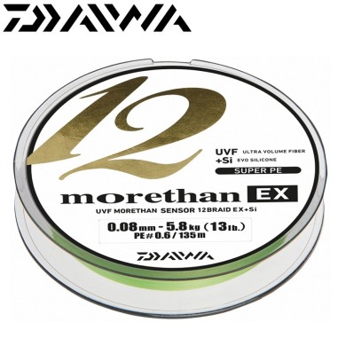 Шнур Daiwa Morethan 12BEX+Si #1,0 диаметр 0,12мм размотка 135м салатовый Шнур Daiwa Morethan 12BEX+Si #1,0 диаметр 0,12мм размотка 135м салатовый