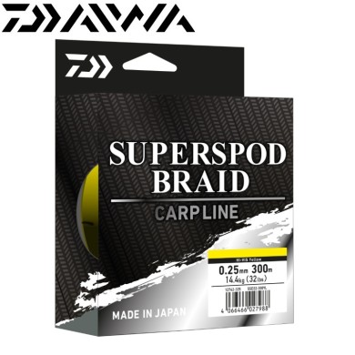 Шнур Daiwa Superspod Braid Hi-Vis Yellow диаметр 0,25мм размотка 300м ярко-жёлтый