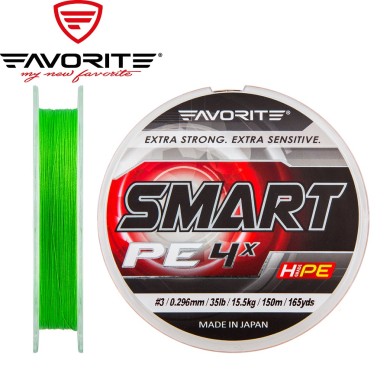 Шнур Favorite Smart PE 4x #3,0 диаметр 0,296мм размотка 150м светло-зелёный Шнур Favorite Smart PE 4x #3,0 диаметр 0,296мм размотка 150м светло-зелёный