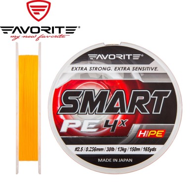 Шнур Favorite Smart PE 4x #3,0 диаметр 0,296мм размотка 150м оранжевый Шнур Favorite Smart PE 4x #3,0 диаметр 0,296мм размотка 150м оранжевый