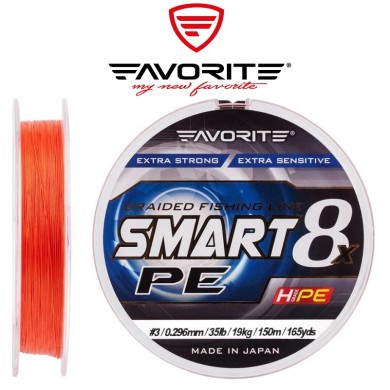 Шнур Favorite Smart PE 8x #0,5 диаметр 0,117мм размотка 150м красно-оранжевый Шнур Favorite Smart PE 8x #0,5 диаметр 0,117мм размотка 150м красно-оранжевый