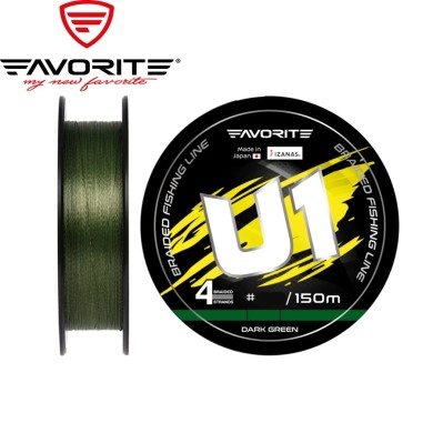 Шнур Favorite U1 PE 4x #0,6 диаметр 0,132мм размотка 150м тёмно-зелёный