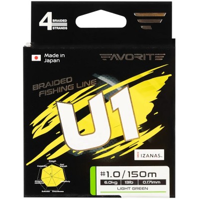 Четырёхжильный шнур Favorite U1 PE 4x размотка 150м светло-зелёный
