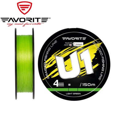 Шнур Favorite U1 PE 4x #3,0 диаметр 0,296мм размотка 150м светло-зелёный Шнур Favorite U1 PE 4x #3,0 диаметр 0,296мм размотка 150м светло-зелёный