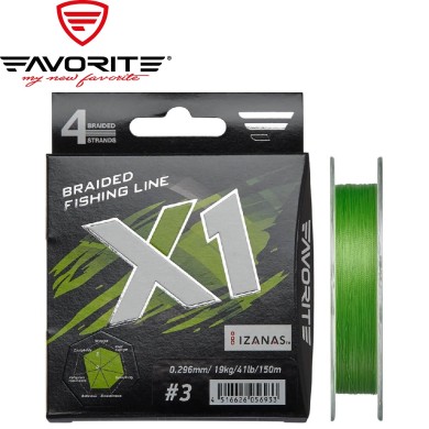 Шнур Favorite X1 PE 4x #0,5 диаметр 0,117мм размотка 150м светло-зелёный Шнур Favorite X1 PE 4x #0,5 диаметр 0,117мм размотка 150м светло-зелёный