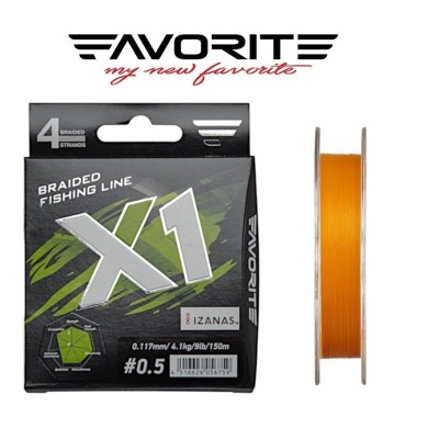 Шнур Favorite X1 PE 4x #1,5 диаметр 0,205мм размотка 150м оранжевый Шнур Favorite X1 PE 4x #1,5 диаметр 0,205мм размотка 150м оранжевый