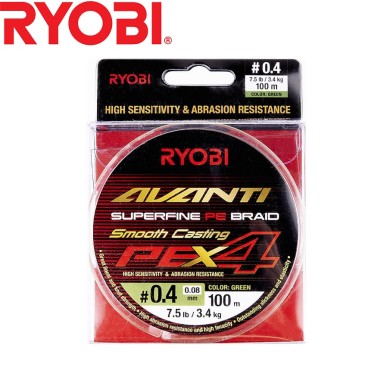 Шнур Ryobi Avanti X4 GR #0,4 диаметр 0,08мм размотка 100м зелёный Шнур Ryobi Avanti X4 GR #0,4 диаметр 0,08мм размотка 100м зелёный
