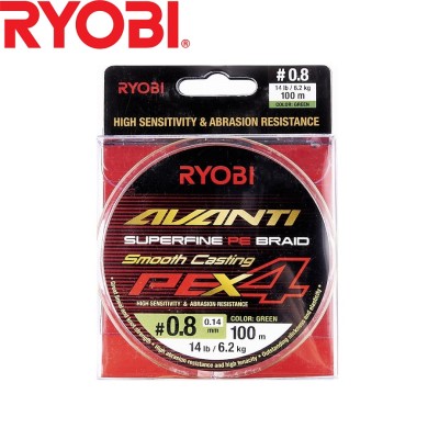 Шнур Ryobi Avanti X4 GR #0,8 диаметр 0.14мм размотка 100м зелёный Шнур Ryobi Avanti X4 GR #0,8 диаметр 0.14мм размотка 100м зелёный