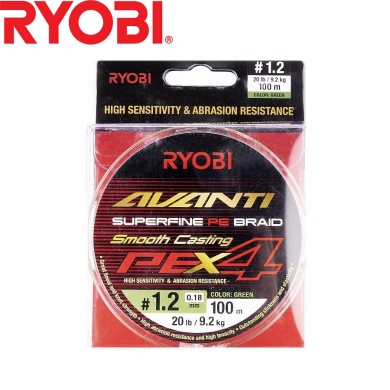 Шнур Ryobi Avanti X4 GR #1,2 диаметр 0,18мм размотка 100м зелёный Шнур Ryobi Avanti X4 GR #1,2 диаметр 0,18мм размотка 100м зелёный