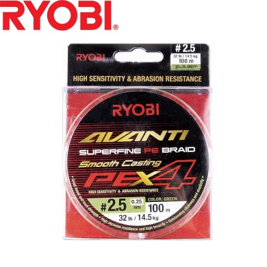 Шнур Ryobi Avanti X4 GR #2,5 диаметр 0,25мм размотка 100м зелёный Шнур Ryobi Avanti X4 GR #2,5 диаметр 0,25мм размотка 100м зелёный