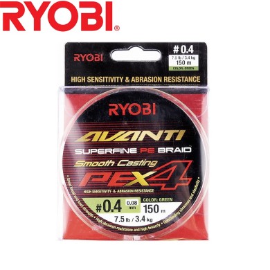 Шнур Ryobi Avanti X4 GR #0,4 диаметр 0,08мм размотка 150м зелёный Шнур Ryobi Avanti X4 GR #0,4 диаметр 0,08мм размотка 150м зелёный