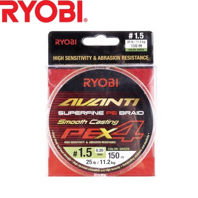 Шнур Ryobi Avanti X4 GR #1,5 диаметр 0,20мм размотка 150м зелёный Шнур Ryobi Avanti X4 GR #1,5 диаметр 0,20мм размотка 150м зелёный