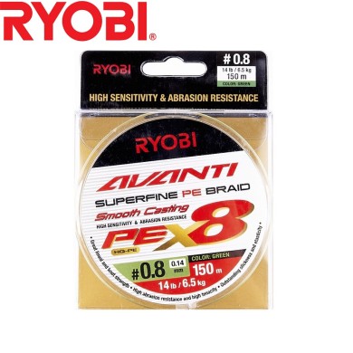 Шнур Ryobi Avanti X8 GR #0,8 диаметр 0,14мм размотка 150м зелёный Шнур Ryobi Avanti X8 GR #0,8 диаметр 0,14мм размотка 150м зелёный