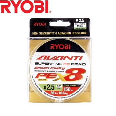 Шнур Ryobi Avanti X8 GR #2,5 диаметр 0,25мм размотка 150м зелёный