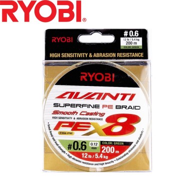 Шнур Ryobi Avanti X8 GR #0,6 диаметр 0,12мм размотка 200м зелёный