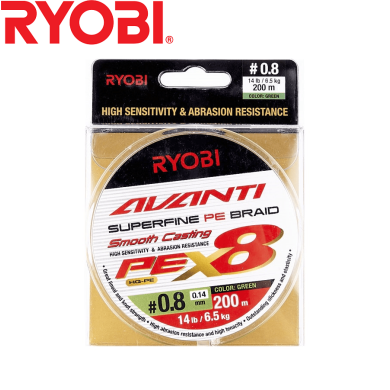 Шнур Ryobi Avanti X8 GR #0,8 диаметр 0,14мм размотка 200м зелёный