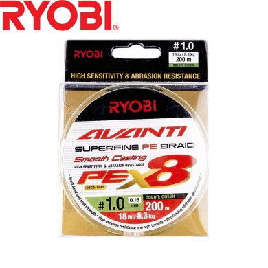 Шнур Ryobi Avanti X8 GR #1,0 диаметр 0,16мм размотка 200м зелёный