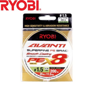 Шнур Ryobi Avanti X8 GR #1,5 диаметр 0,20мм размотка 200м зелёный Шнур Ryobi Avanti X8 GR #1,5 диаметр 0,20мм размотка 200м зелёный