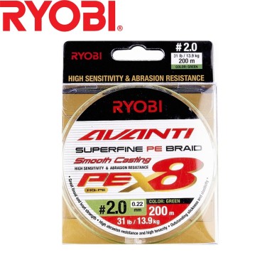 Шнур Ryobi Avanti X8 GR #2,0 диаметр 0,22мм размотка 200м зелёный