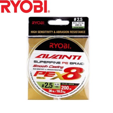 Шнур Ryobi Avanti X8 GR #2,5 диаметр 0,25мм размотка 200м зелёный Шнур Ryobi Avanti X8 GR #2,5 диаметр 0,25мм размотка 200м зелёный