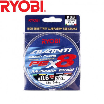 Восьмижильный шнур Ryobi Avanti X8 MC #0,6 диаметр 0,12мм размотка 200м разноцветный