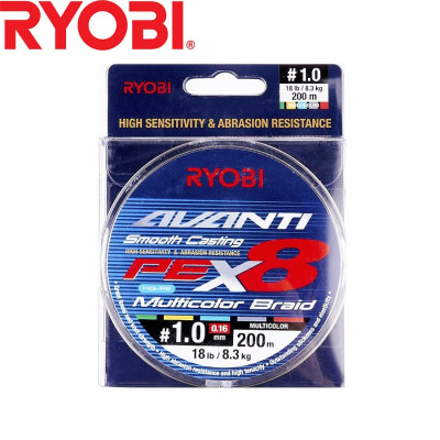 Восьмижильный шнур Ryobi Avanti X8 MC #1,0 диаметр 0,16мм размотка 200м разноцветный