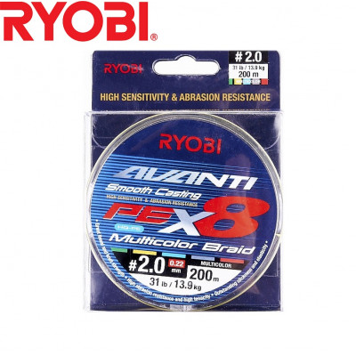 Восьмижильный шнур Ryobi Avanti X8 MC #2,0 диаметр 0,22мм размотка 200м разноцветный