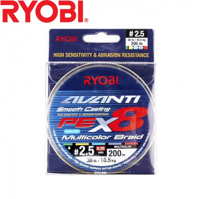 Восьмижильный шнур Ryobi Avanti X8 MC #2,5 диаметр 0,25мм размотка 200м разноцветный