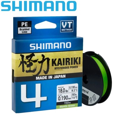 Шнур Shimano Kairiki 4 PE Mantis Green диаметр 0,19мм размотка 150м зелёный