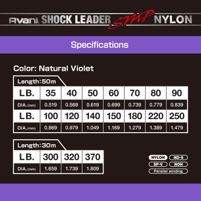 Моношоклидер Varivas Avani Shock Leader SMP Nylon размотка 50м прозрачно-фиолетовый Моношоклидер Varivas Avani Shock Leader SMP Nylon размотка 50м прозрачно-фиолетовый