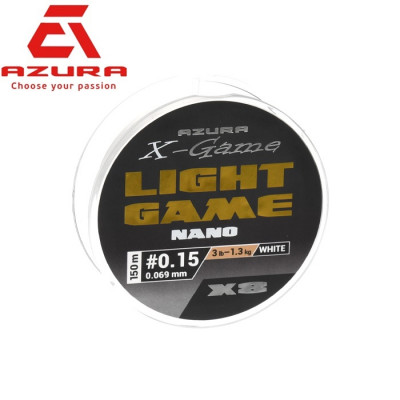 Восьмижильный шнур Azura X-Game Light Game Nano X8 PE White #0,2 диаметр 0,074мм размотка 150м белый