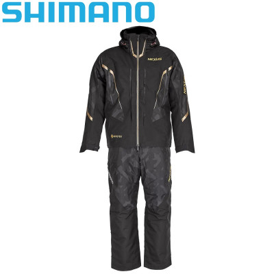 Костюм для рыбалки камуфляжно-чёрного цвета Shimano Nexus Gore-Tex Warm Suit RB-119T