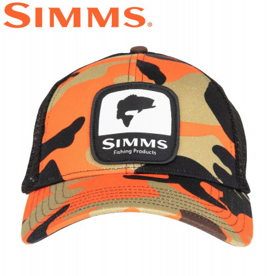 Бейсболка Simms Bass Patch Trucker Woodland Camo Flame