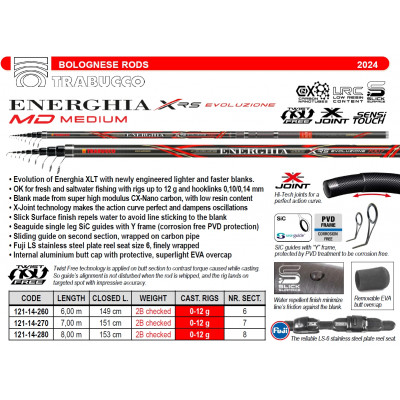 Болонское удилище Trabucco Energhia XRS Evoluzione Medium Bolo 7007 длина 7м тест 0-12гр