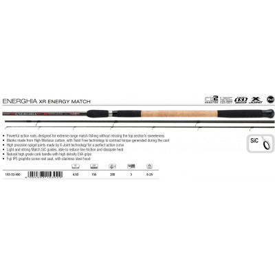 Удилище матчевое штекерное Trabucco Energhia XR Energy Match 4503/25 длина 4,5м тест 8-25гр