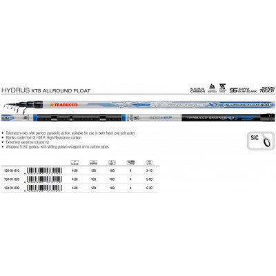 Удилище матчевое телескопическое Trabucco Hydrus XTS Allround Float 4004/30 длина 4м тест 5-30гр