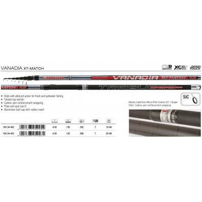 Удилище матчевое телескопическое Trabucco Vanadia XS T-Match 4507/80 длина 4,5м тест 20-80гр