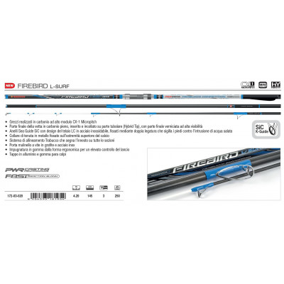 Удилище сюрфовое трёхчастное Trabucco Firebird Surf-L LC 4203/250 длина 4,2м тест 250гр